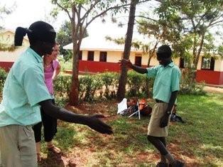 Playing games blindfolded in Uganda 
