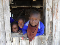 School children with heads out of window